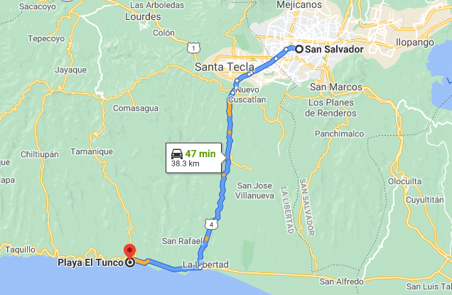 como llegar a la Playa El Tunco